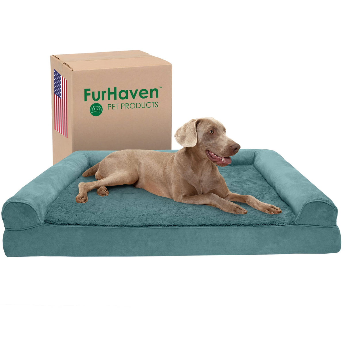 Lit Furhaven pour chien grand — vue principale bleu profond, confort et espace lounge.