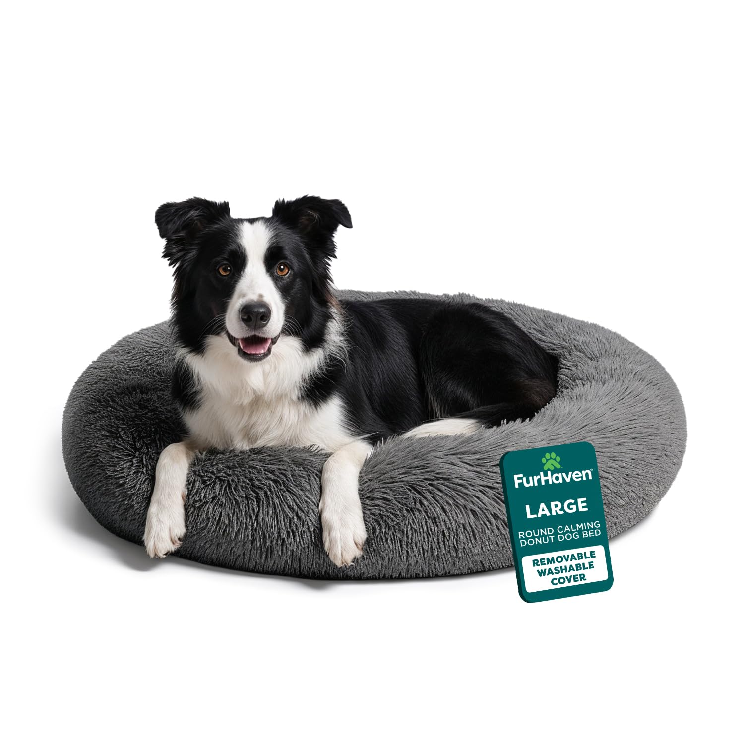 Lit Furhaven Donut apaisant 36 po pour grand chien, confort durable.