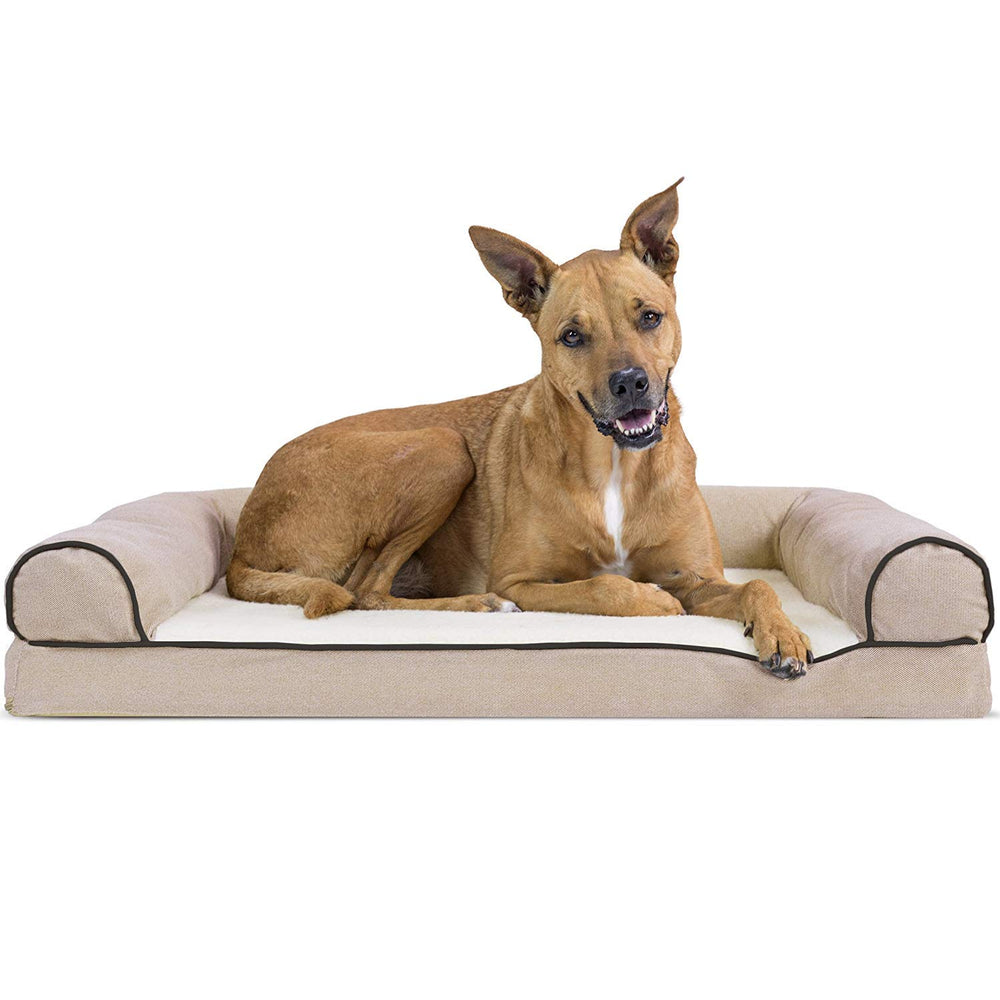 Lit orthopédique Furhaven pour chien crème offrant un soutien des articulations.