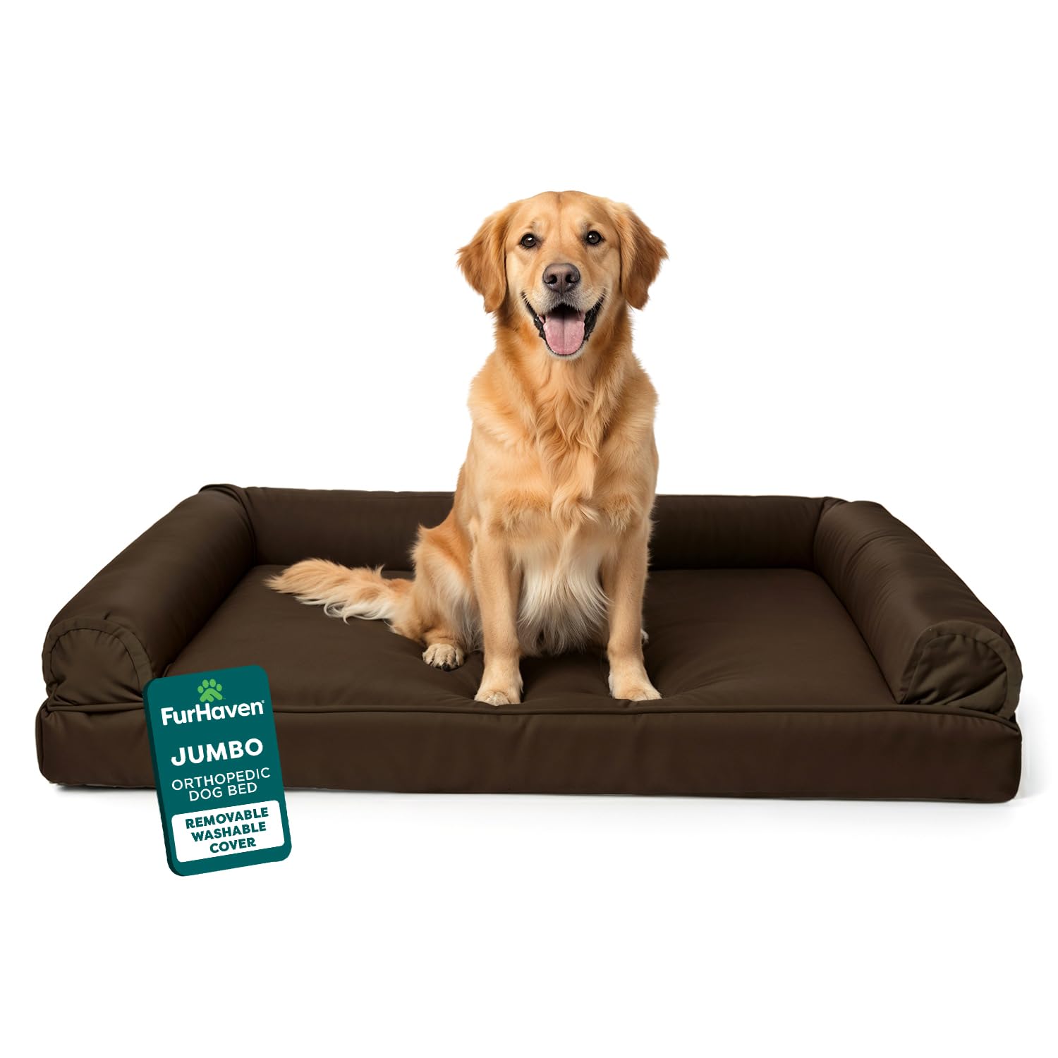 Furhaven lit orthopédique pour chien grand, surface moelleuse en peluche pour un repos agréable.
