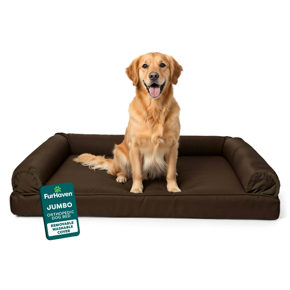 Furhaven lit orthopédique pour chien grand, surface moelleuse en peluche pour un repos agréable.