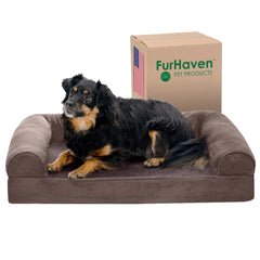 Lit orthopédique Furhaven pour chien moyen, soutien des articulations et confort durable.