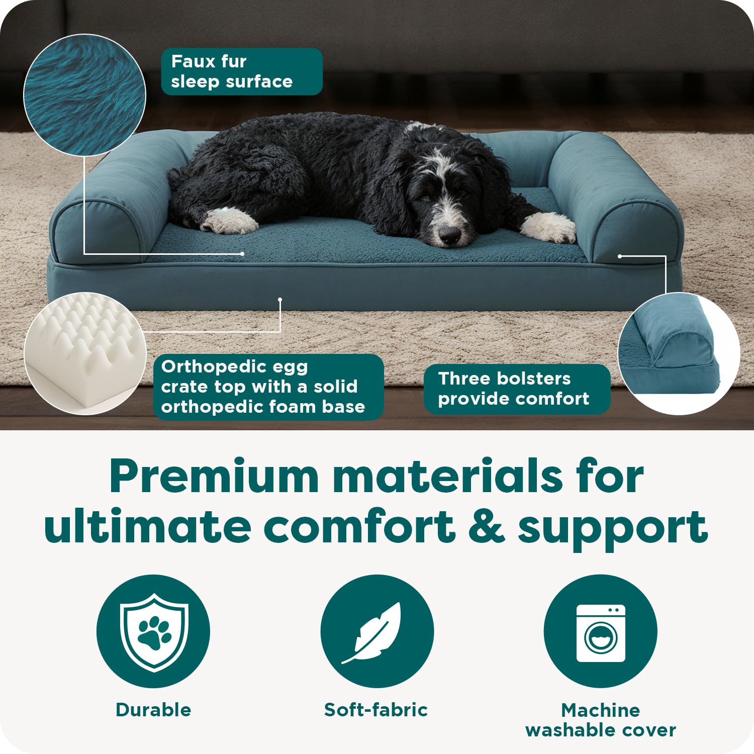 FurHaven lit orthopédique pour grands chiens – rebords rembourrés et soutien.