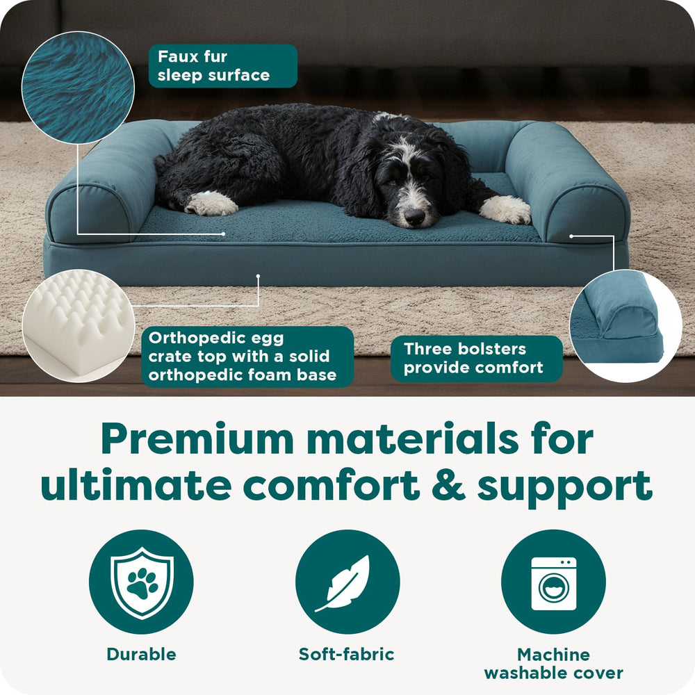 FurHaven lit orthopédique pour grands chiens – rebords rembourrés et soutien.