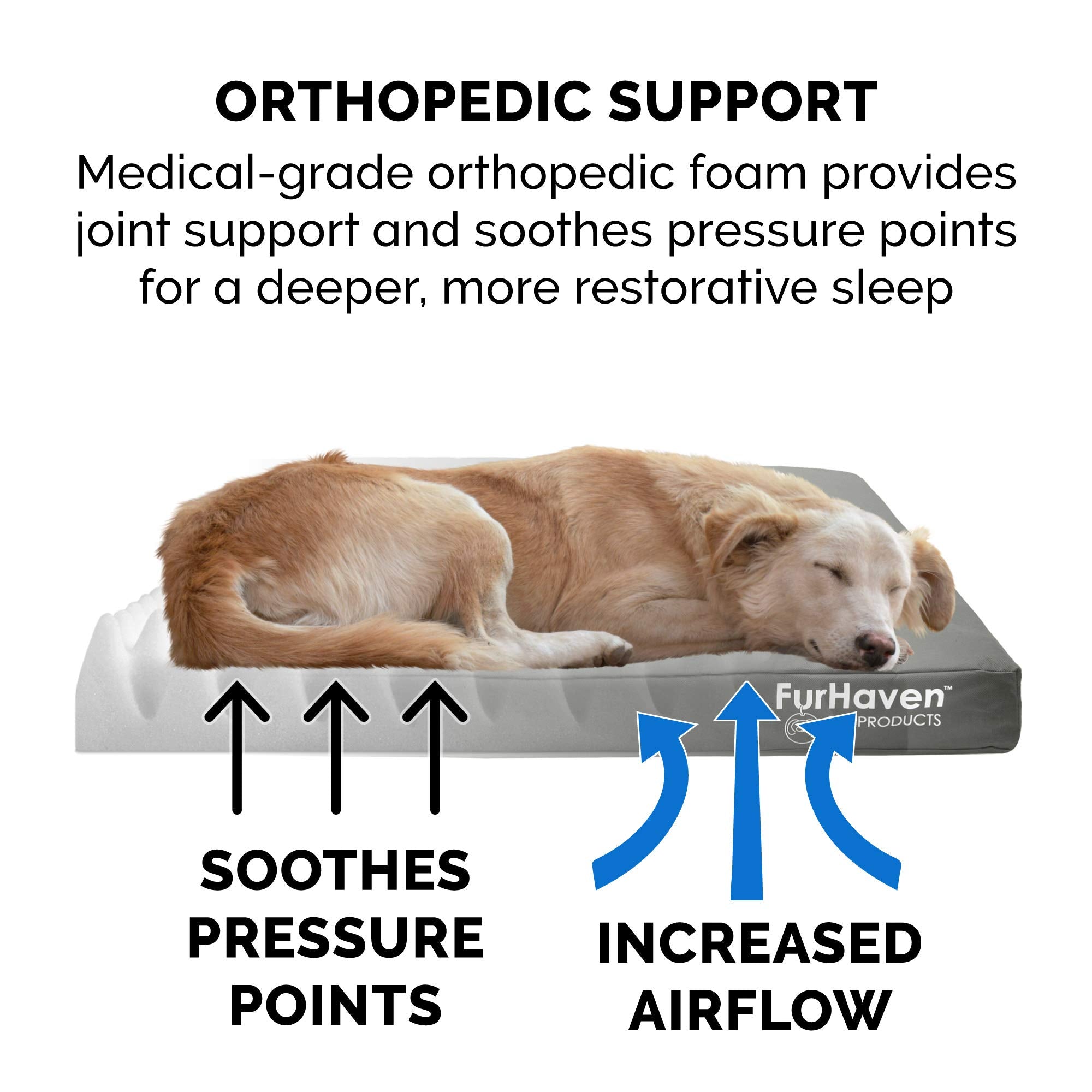 Furhaven mousse orthopédique ondulée, soutien ciblé et ventilation améliorée.