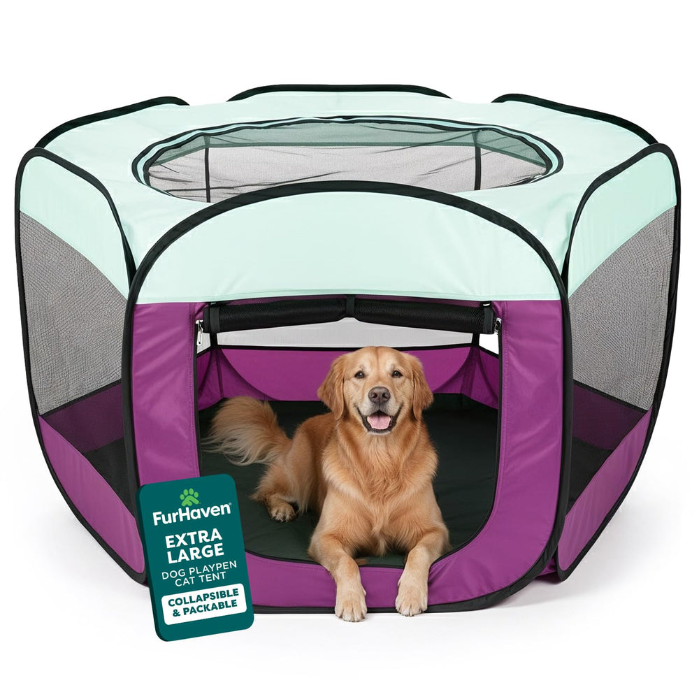 Parc FurHaven portatif pour chats et chiens avec maille 360° et vue dégagée.