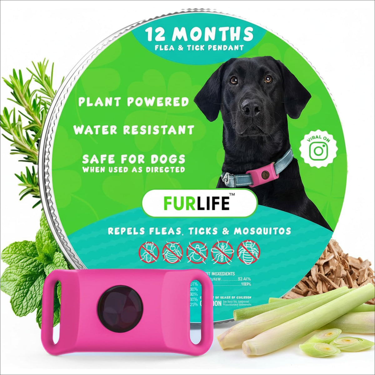 FurLife pendent-chien-rose, léger et sûr pour le collier quotidien.