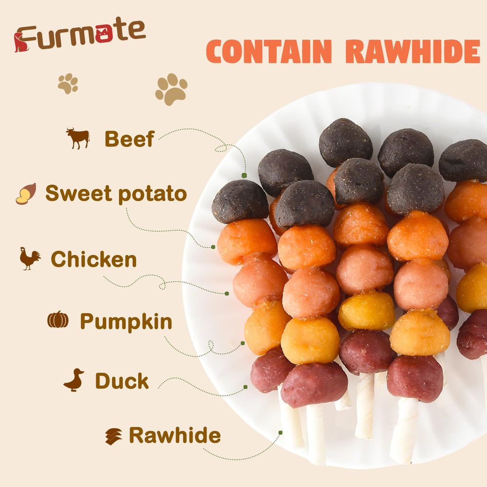 Friandises Furmate Brochettes canard boeuf, variété de saveurs pour chiens.
