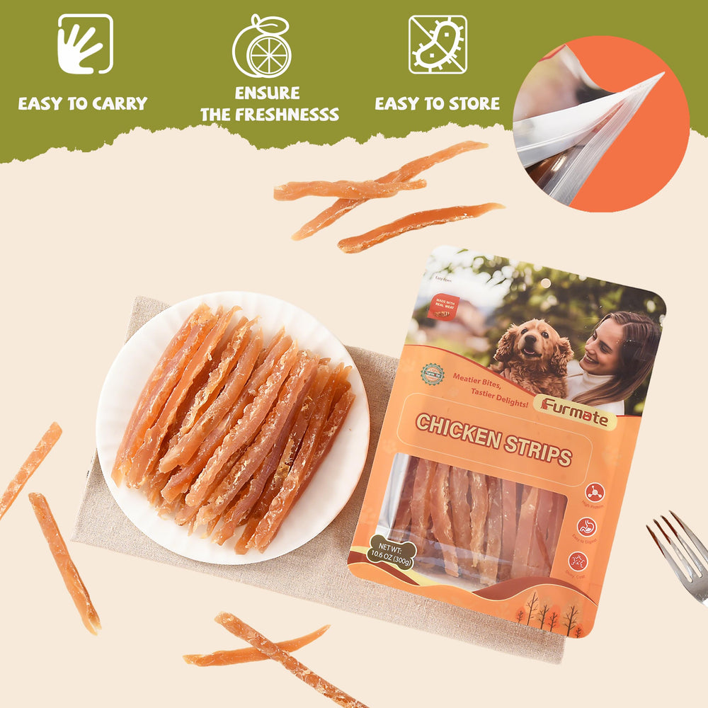 100% poitrine de poulet utilisée par Furmate pour des friandises simples.
