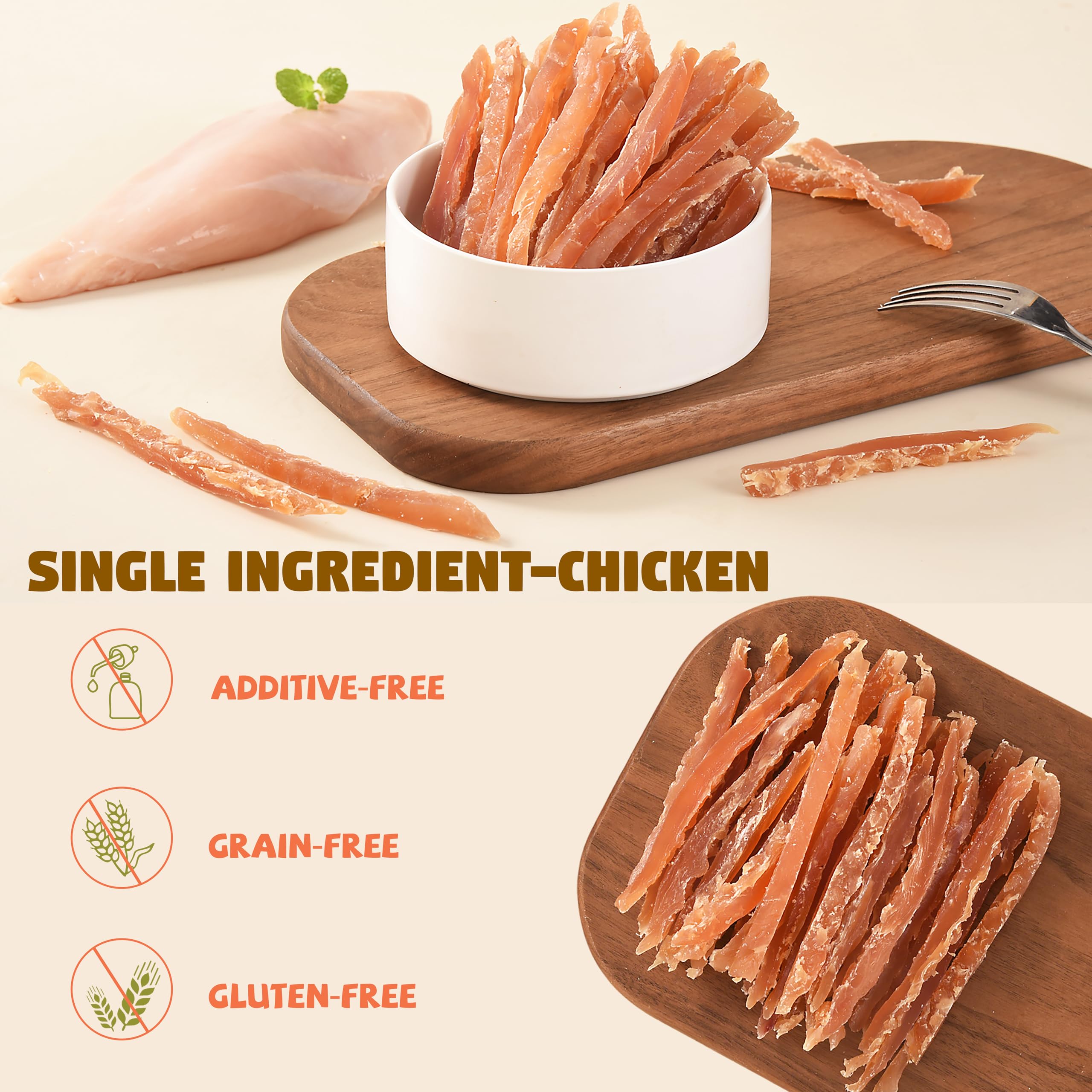 Gros plan sur Furmate, tranches de poulet séché, protéines élevées pour chiens actifs.