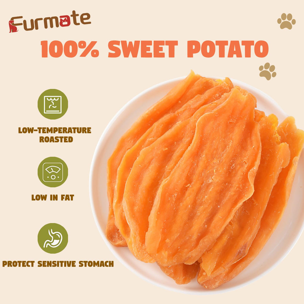 Friandise Furmate, tranches patate douce sèches pour chien moyen, naturelle et facile à digérer.