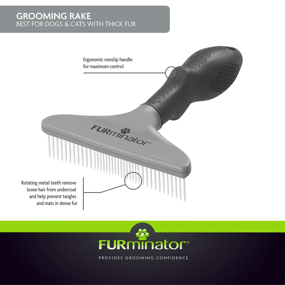 FURminator Grooming Rake – entretien du pelage quotidien et réduction des poils dispersés.