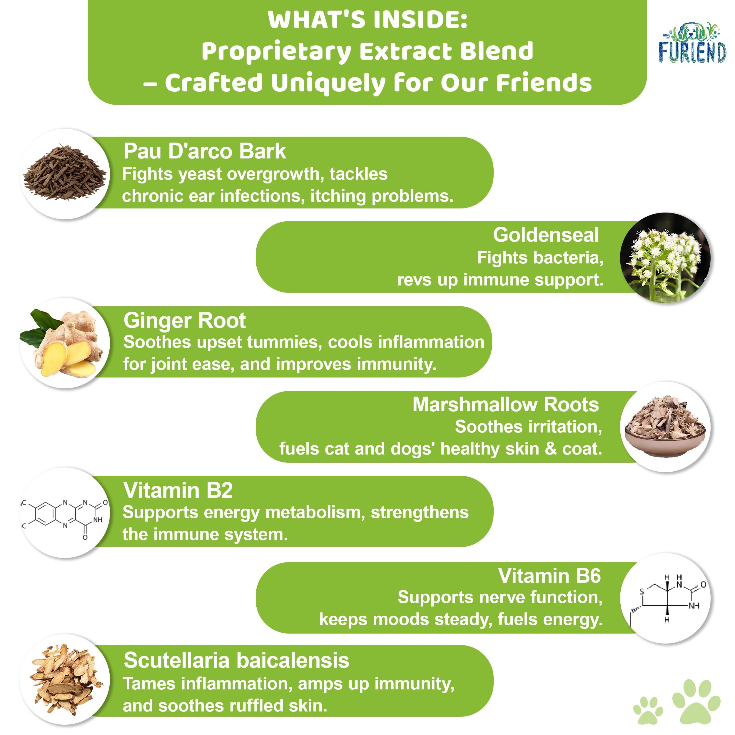 Furriend: composition à base de plantes 7en1 pour peau et poil.