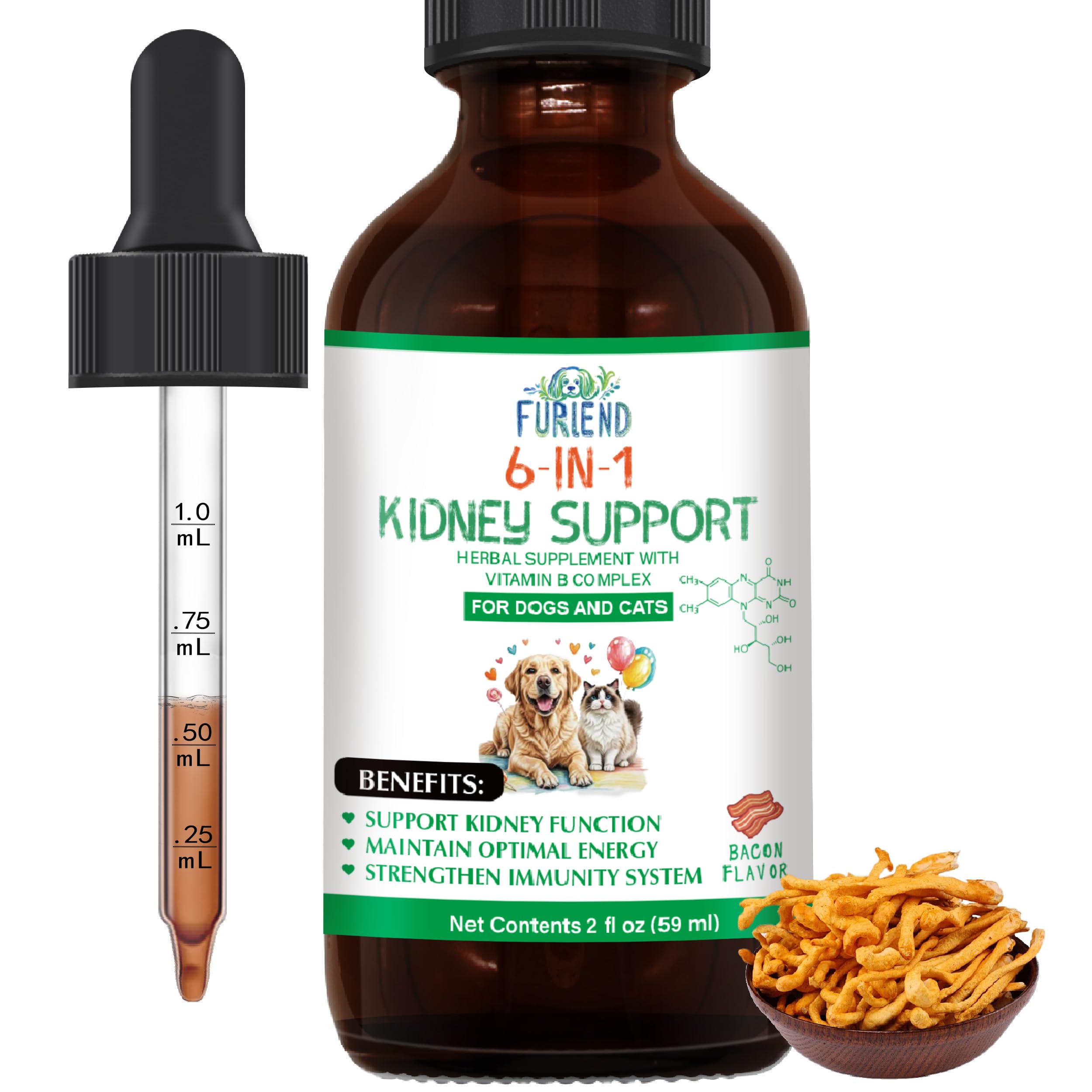 Soutien rénal Furriend en bouteille 2oz pour chiens et chats, pratique.