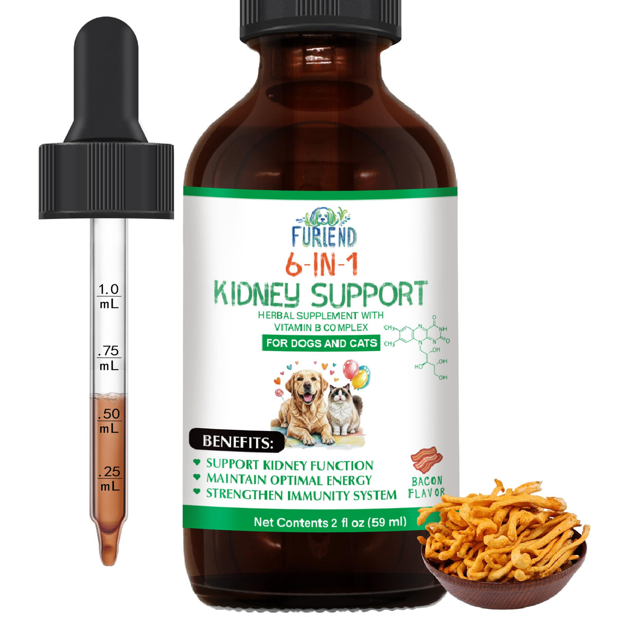 Soutien rénal Furriend en bouteille 2oz pour chiens et chats, pratique.