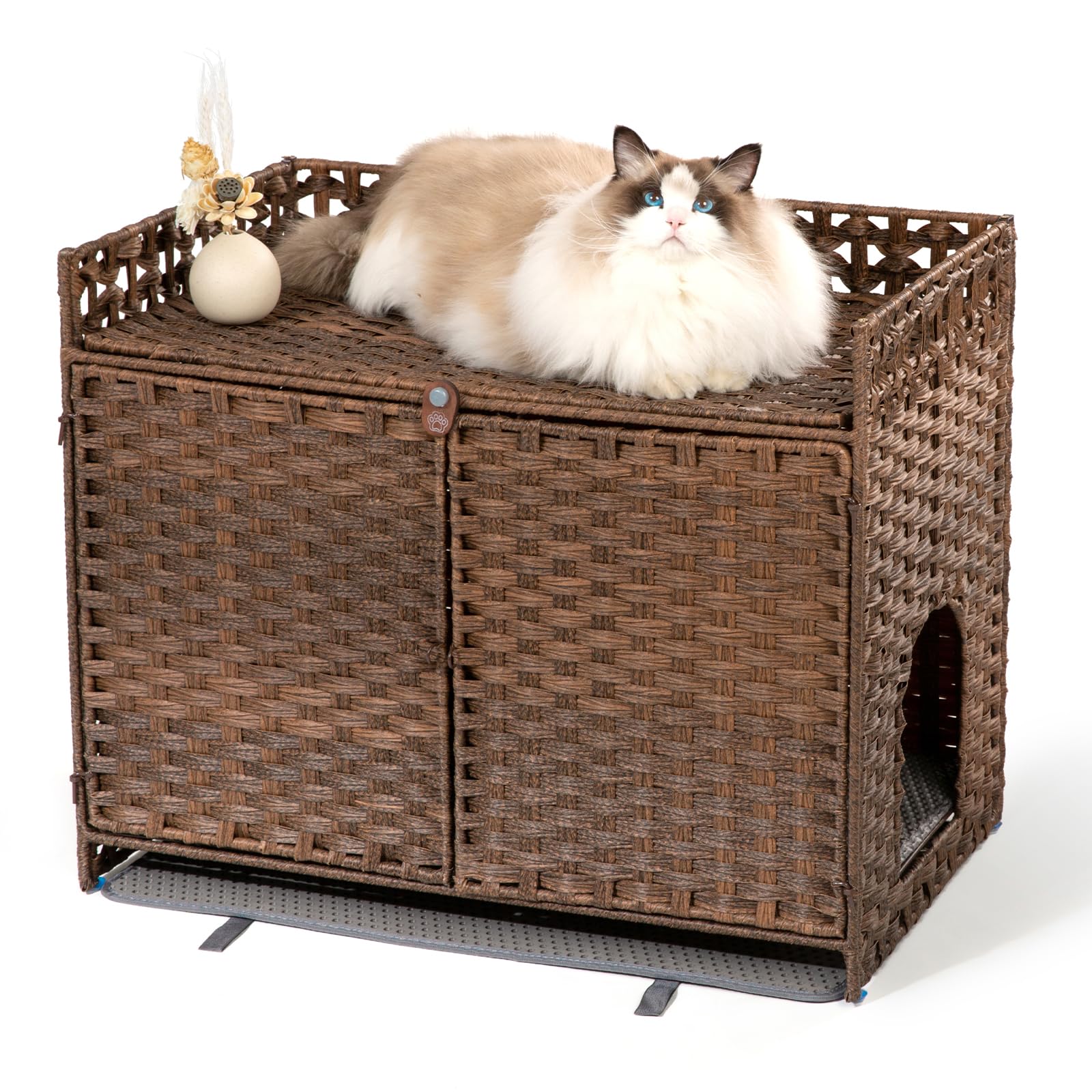 Furriends boîte litière rotin cachee avant, solution discrète pour le salon.