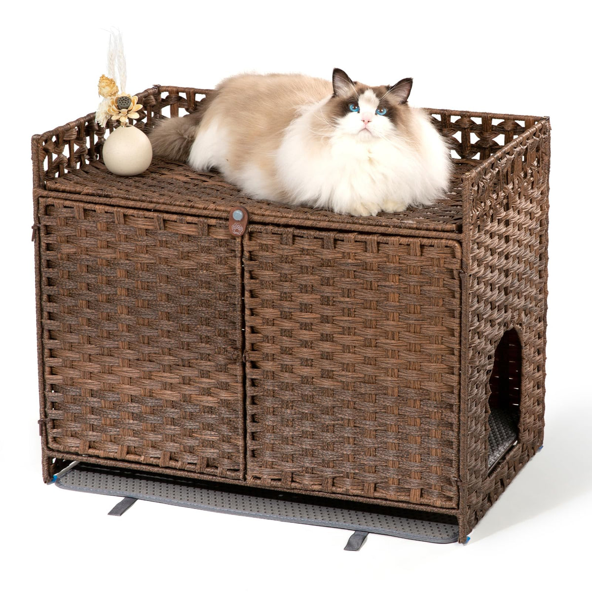 Furriends boîte litière rotin cachee avant, solution discrète pour le salon.