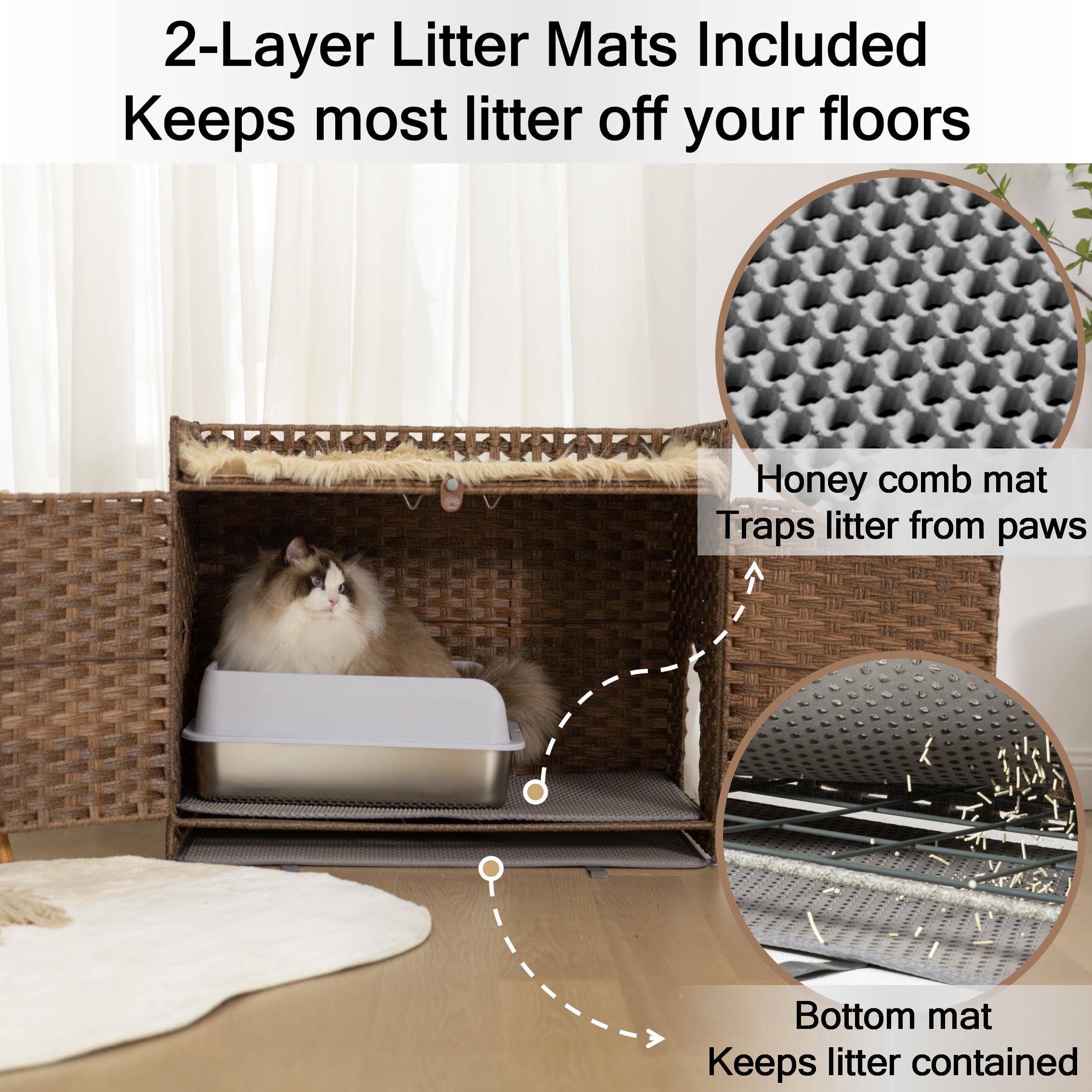 Furriends boîte litière rotin cachee intérieur, accès pratique pour le chat.