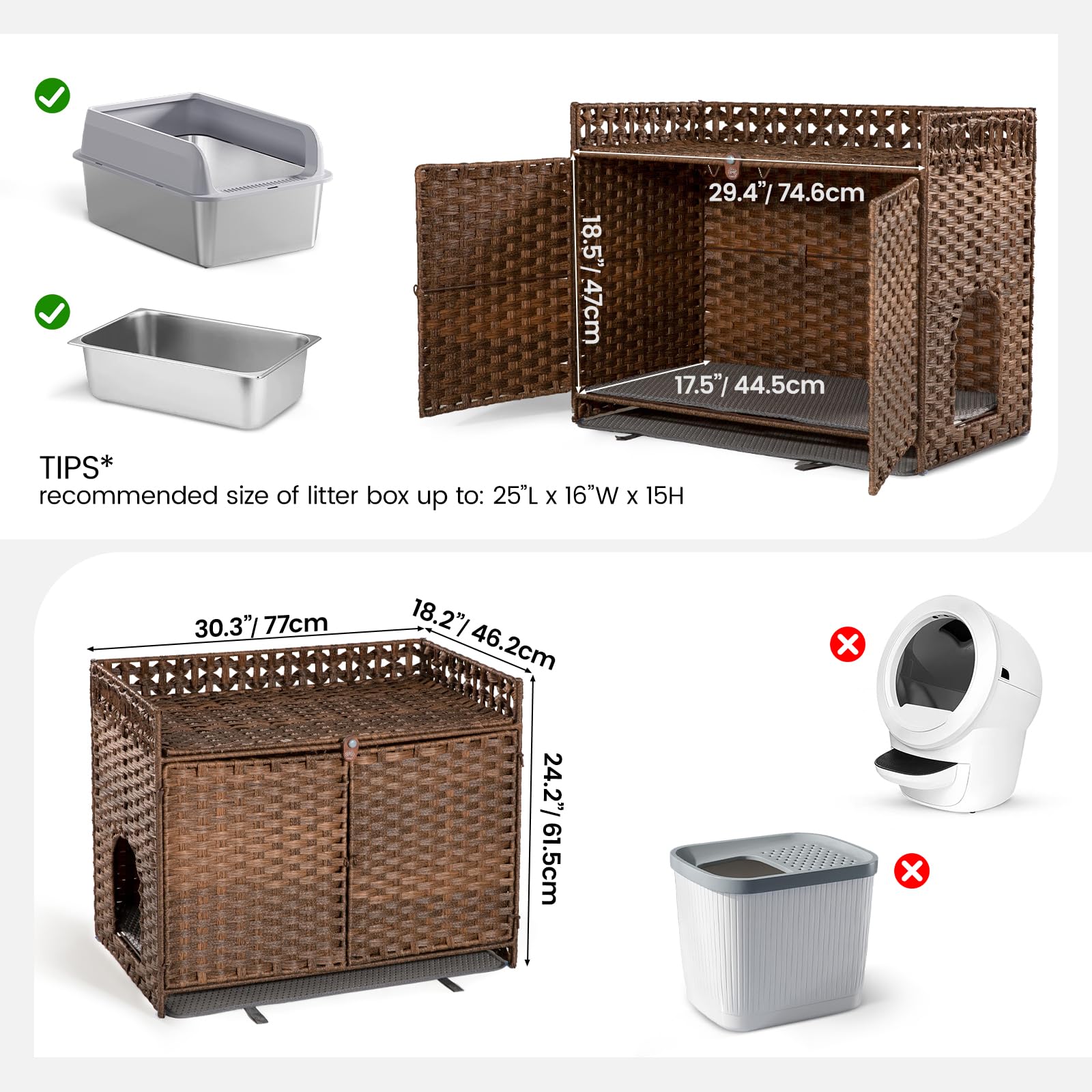 Furriends boîte litière rotin cachee salon, s'adapte à divers décors intérieurs.