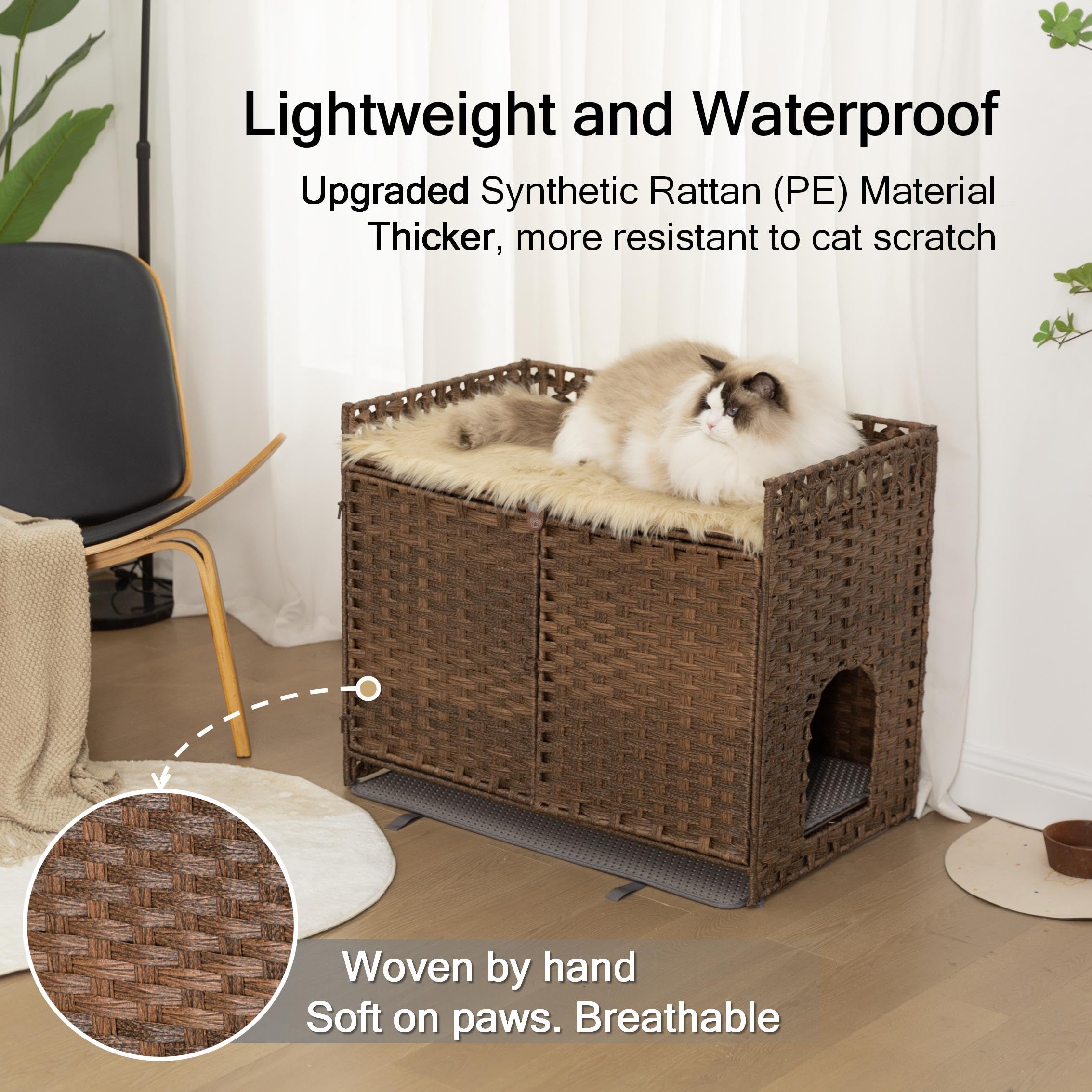 Furriends boîte litière rotin cachee table dappoint, surface pratique dans le salon.