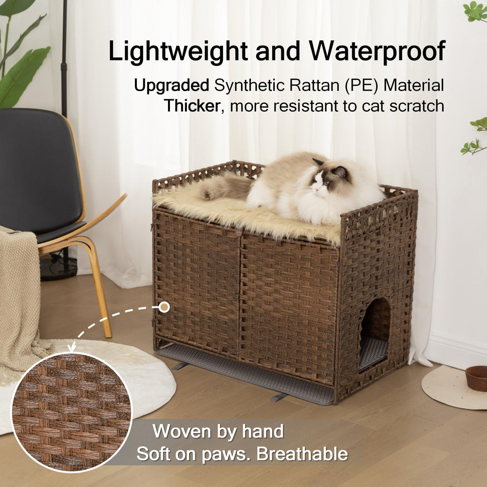 Furriends boîte litière rotin cachee table dappoint, surface pratique dans le salon.