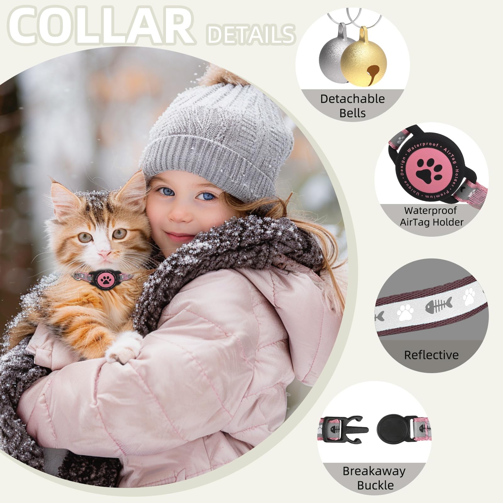Collier Furrigo AirTag reglable rose, ajustement rapide et sûr