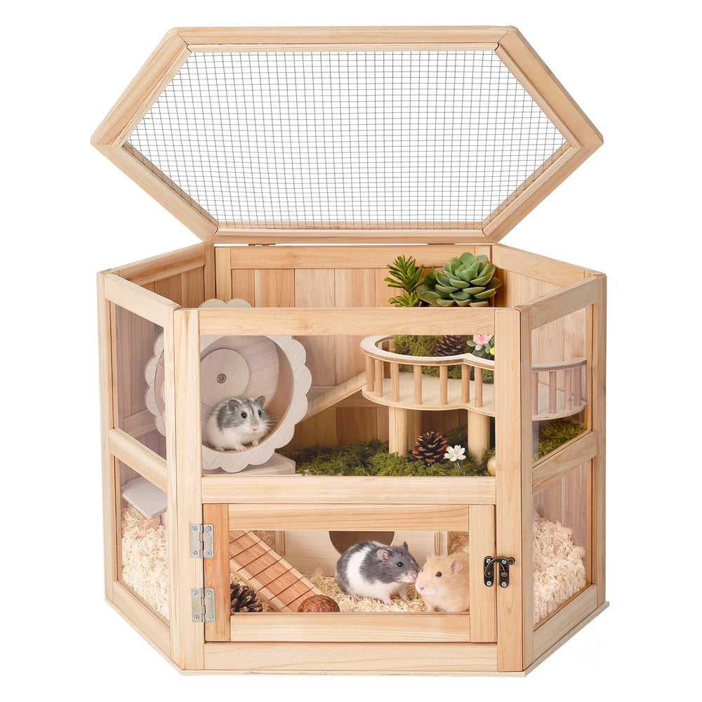 Cage FurrParner pour hamster avec haut en bois résistant et observation facile.