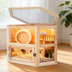 Côté en acrylique clair pour observer le hamster sans stress.