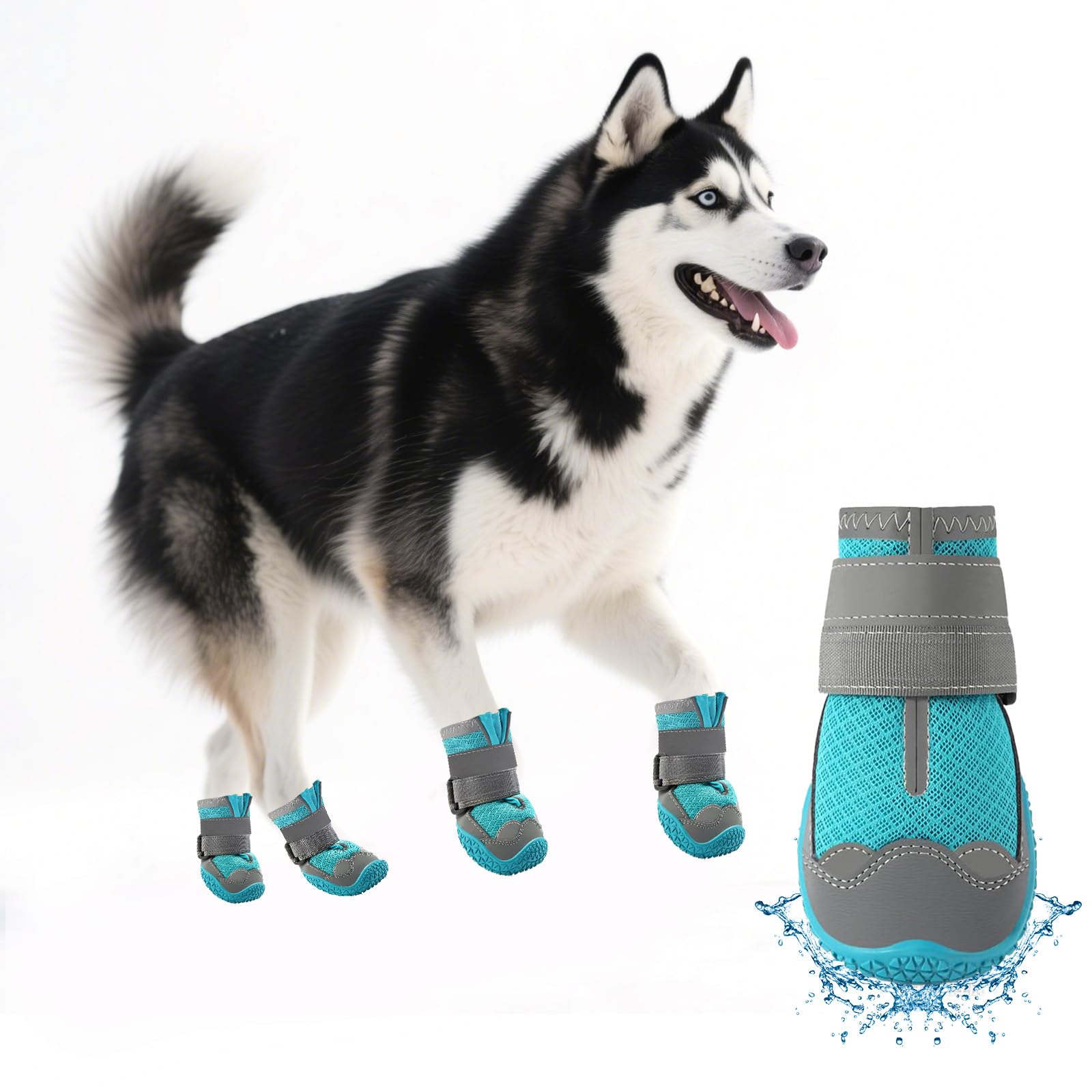 Bottes Furrtripsy pour chien bleu, vue de face, confort et protection de la patte.