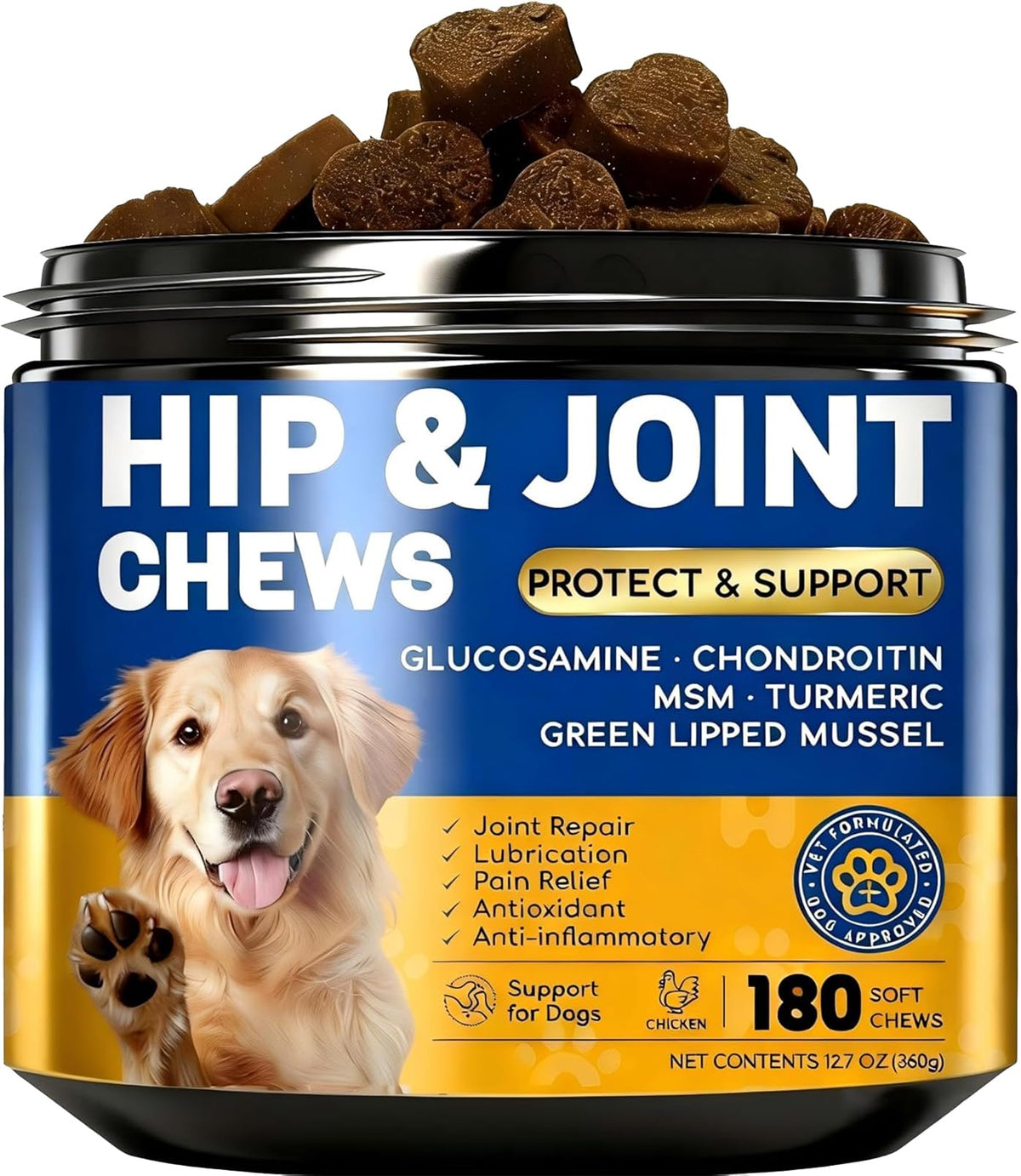 FURRY ARMOR Glucosamine pour chien – bouchées poulet faciles à mâcher pour la mobilité