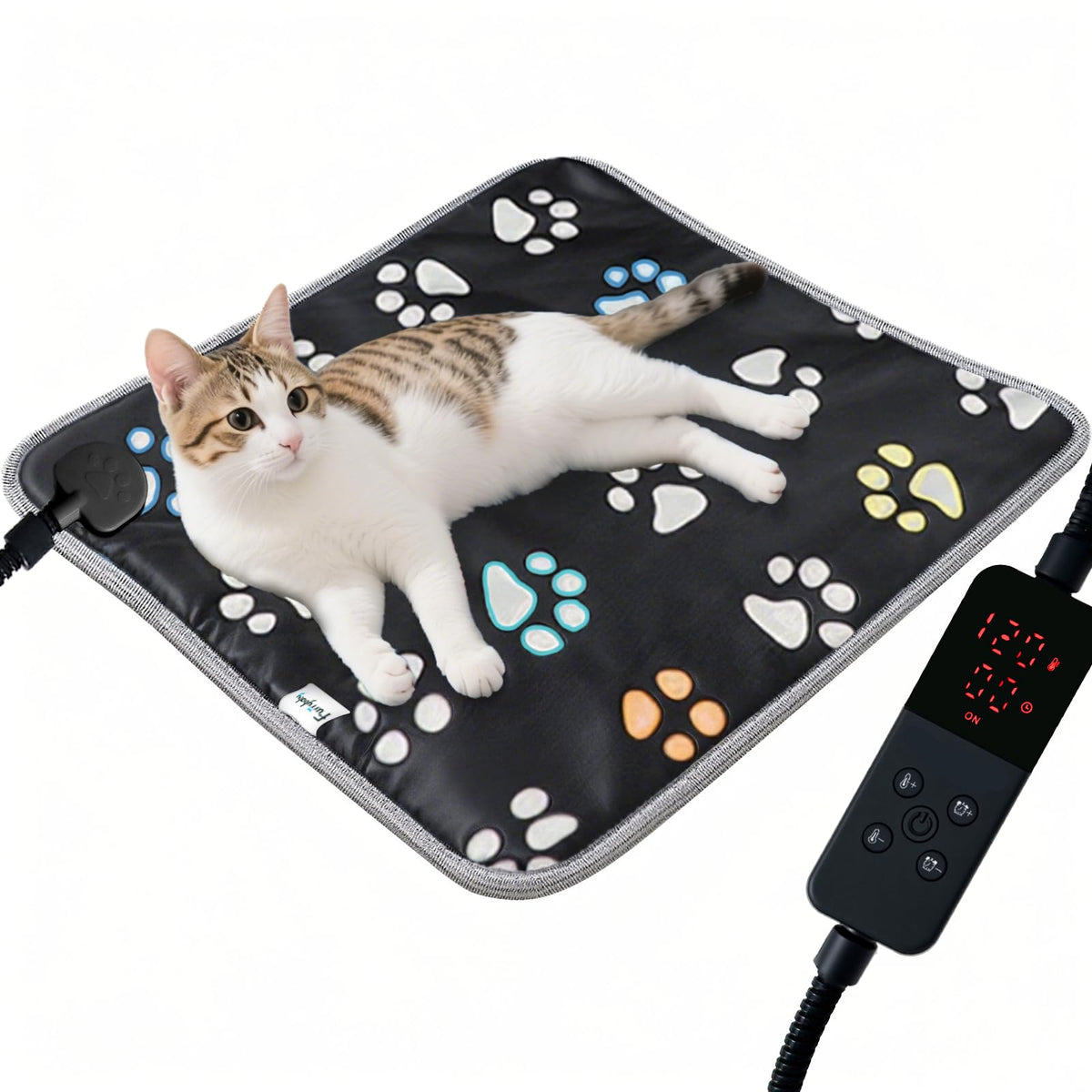 Tapis chauffant furrybaby noir 17x17 pour chiens et chats, chaleur douce.
