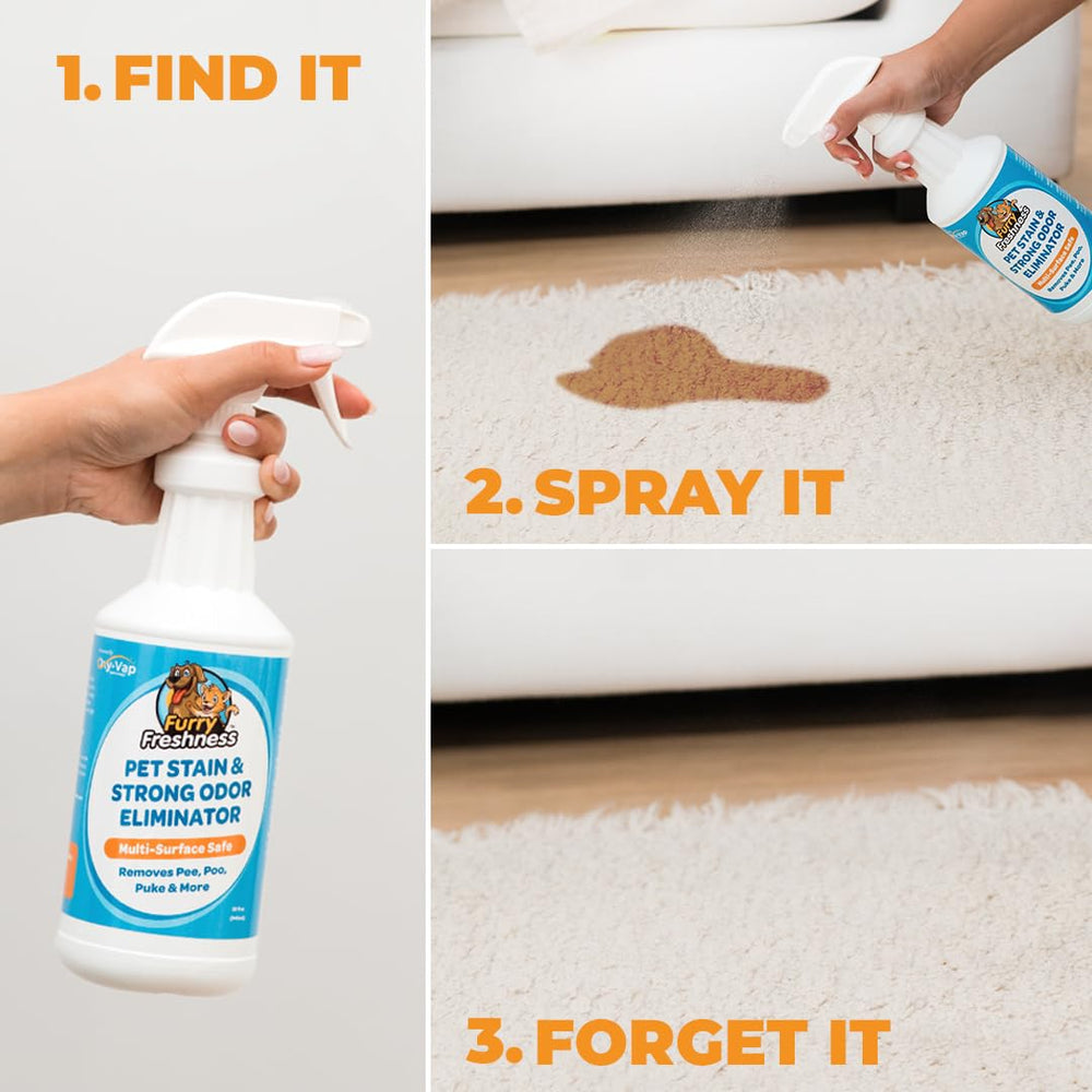 FurryFreshness, application sur tapis, nettoie les taches et réduit les odeurs.