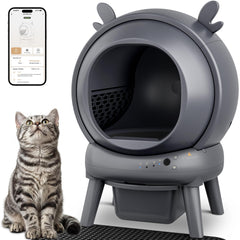Litière auto-nettoyante FurryKiddy avec globe 65L et entrée large.