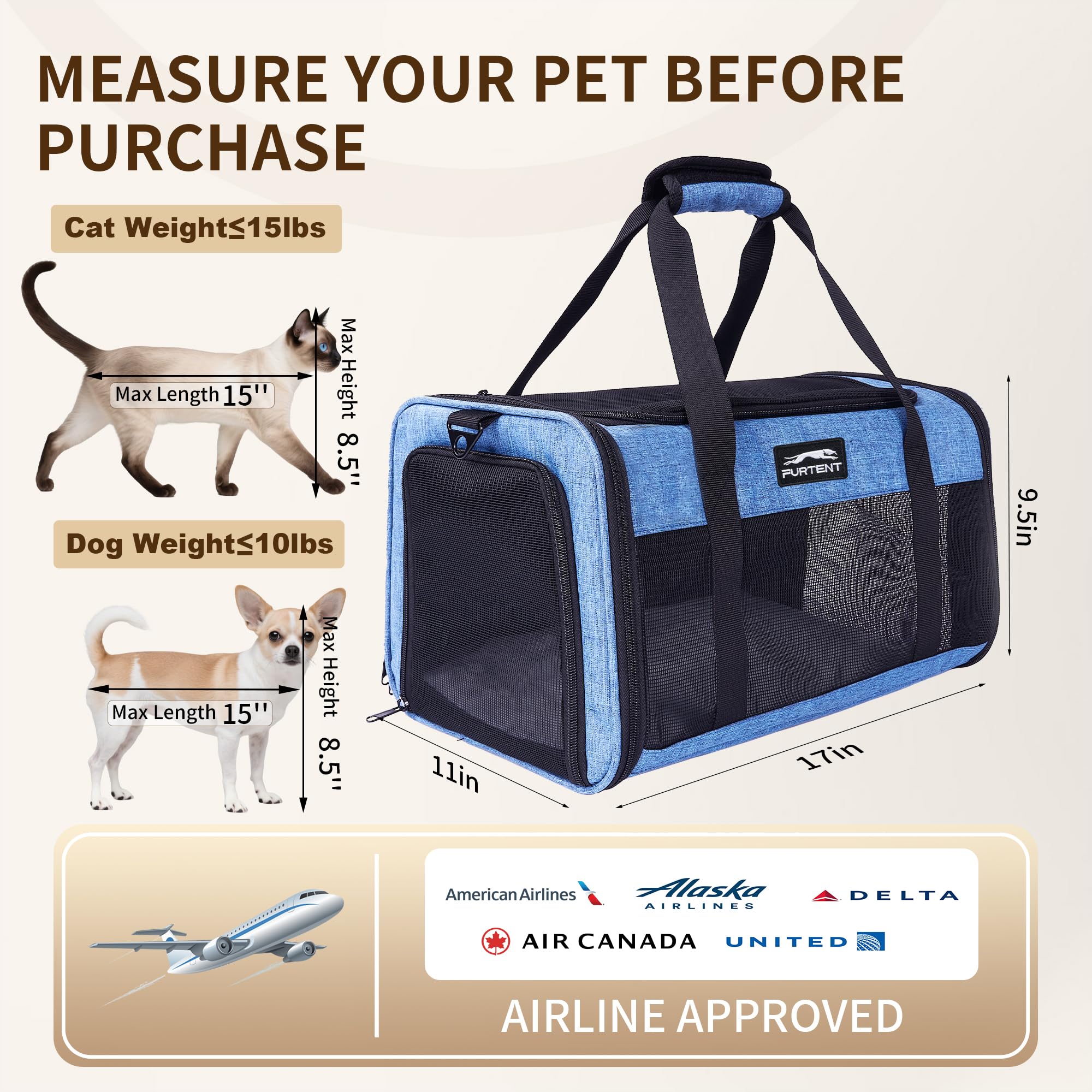 Porteur Furtent pour animaux sous siège avion, idéal pour petit chien.