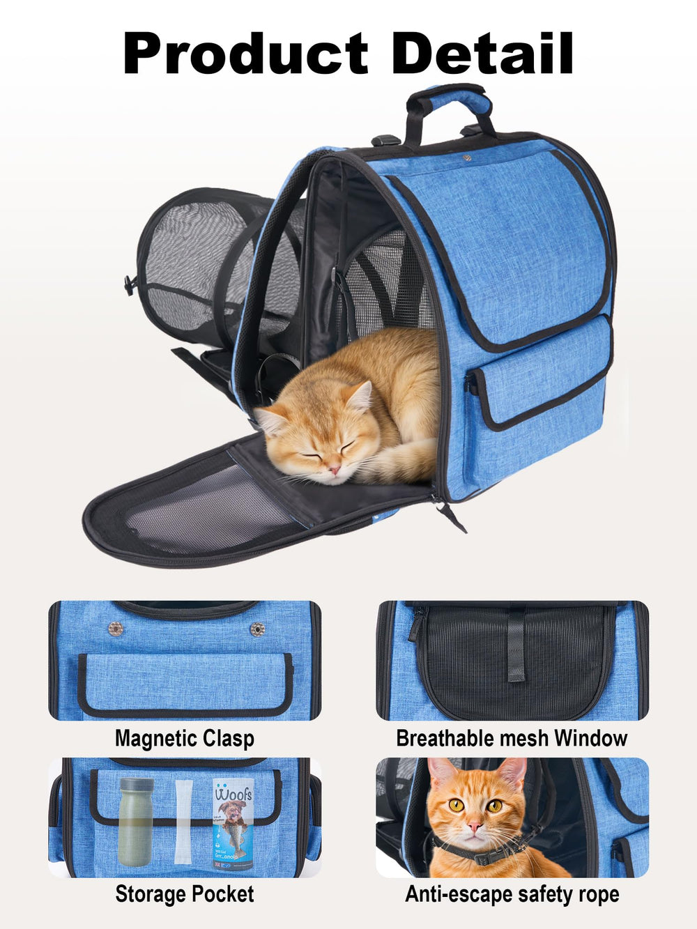 Furtent sac-porteur-chat fenetres-mesh-ventilees : ventilation efficace qui garde l'animal au frais.