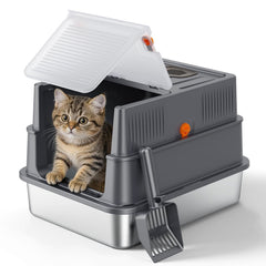 Boîte à litière FURTIME en acier inoxydable avec couverture: pratique et facile à nettoyer.