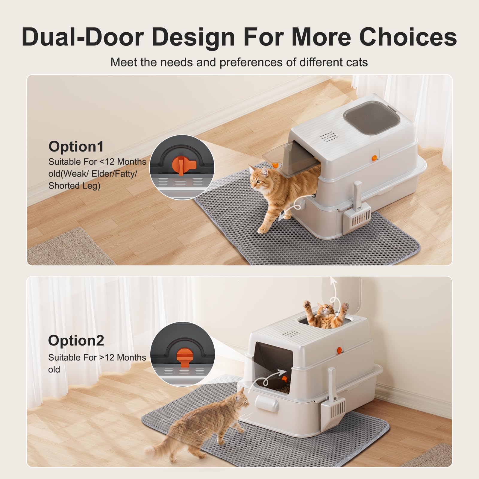 Entrées frontale et supérieure adaptées à tous les chats.