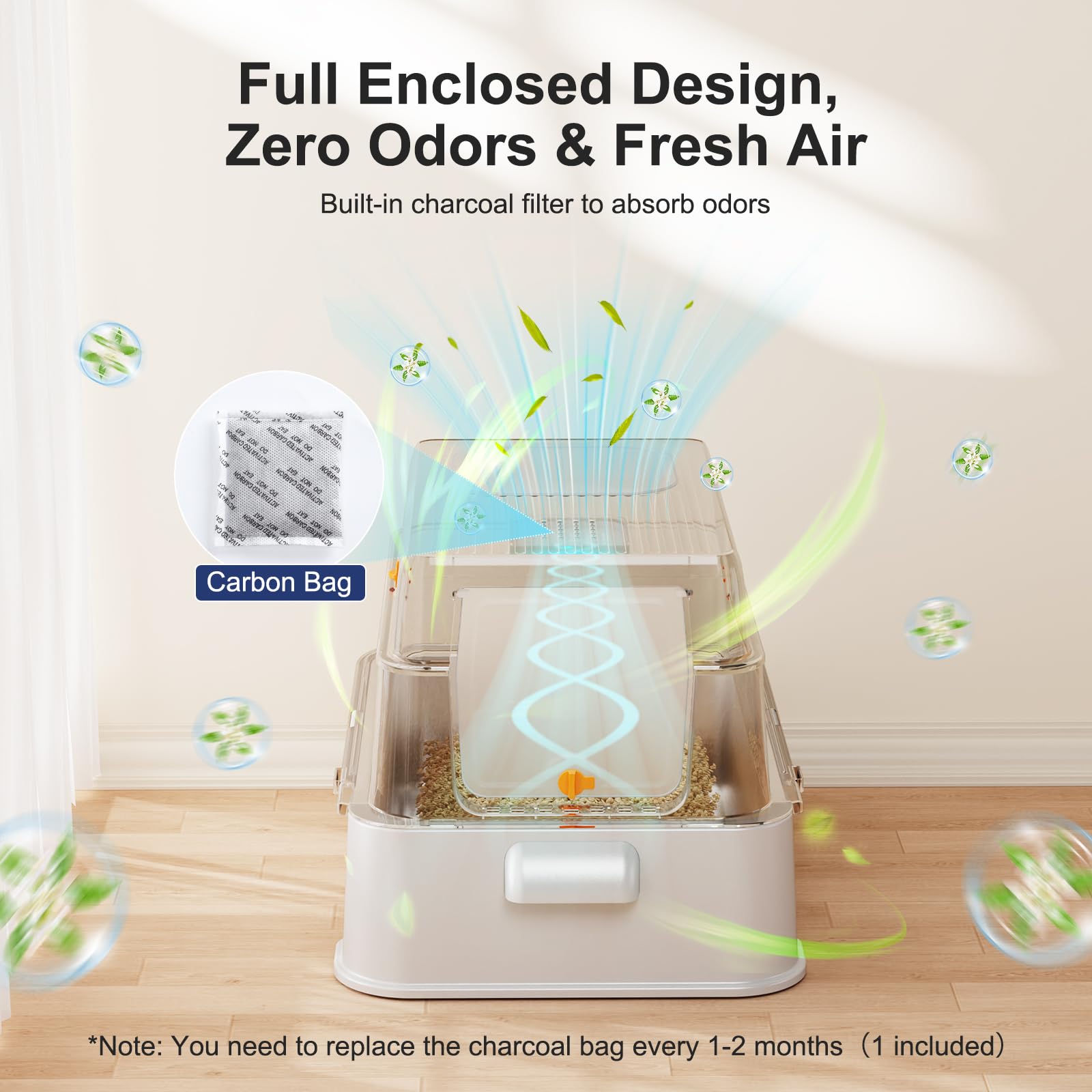 Grand espace de 46 L pour chats jusqu’à 25 lb.
