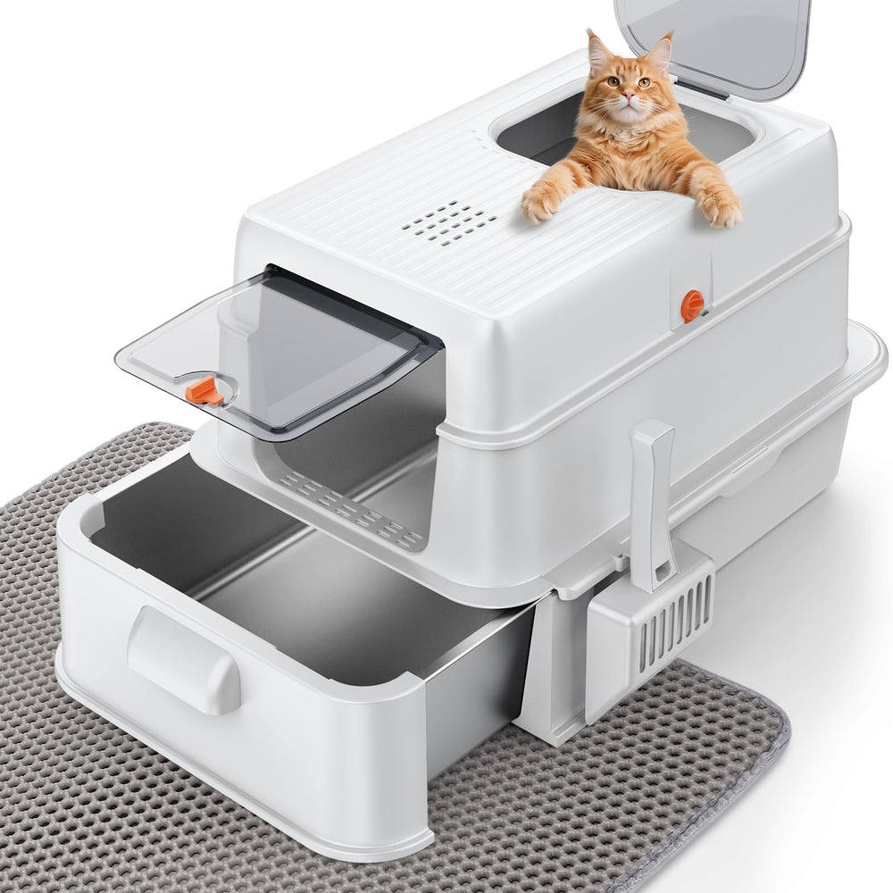 Boîte litière FurTime inox avec tiroir amovible pour nettoyage rapide.
