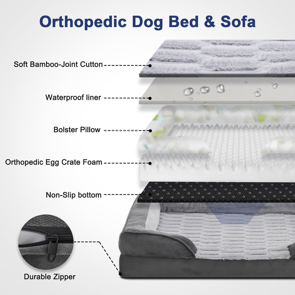 FURTIME lit chien orthopédique, surface en bambou pelucheux, douceur et comfort.