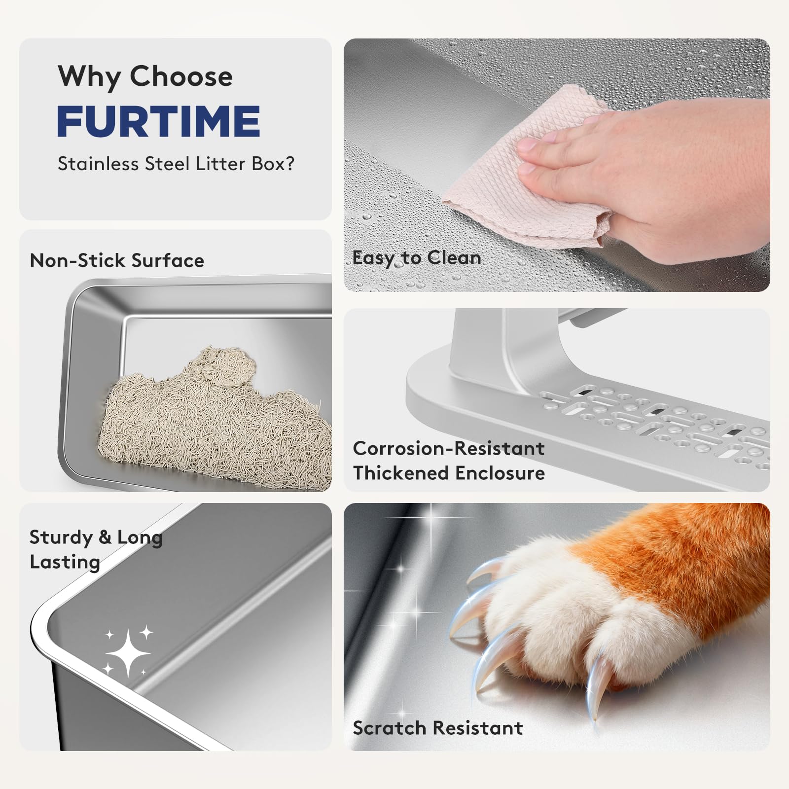 Rebord haut de la boîte litière en métal FURTIME réduction des éclaboussures