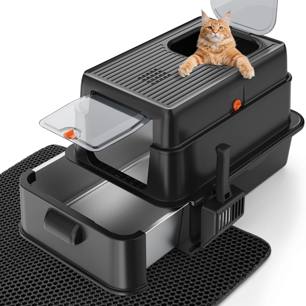 FURTIME litière acier inoxydable tiroir – nettoyage rapide et pratique.
