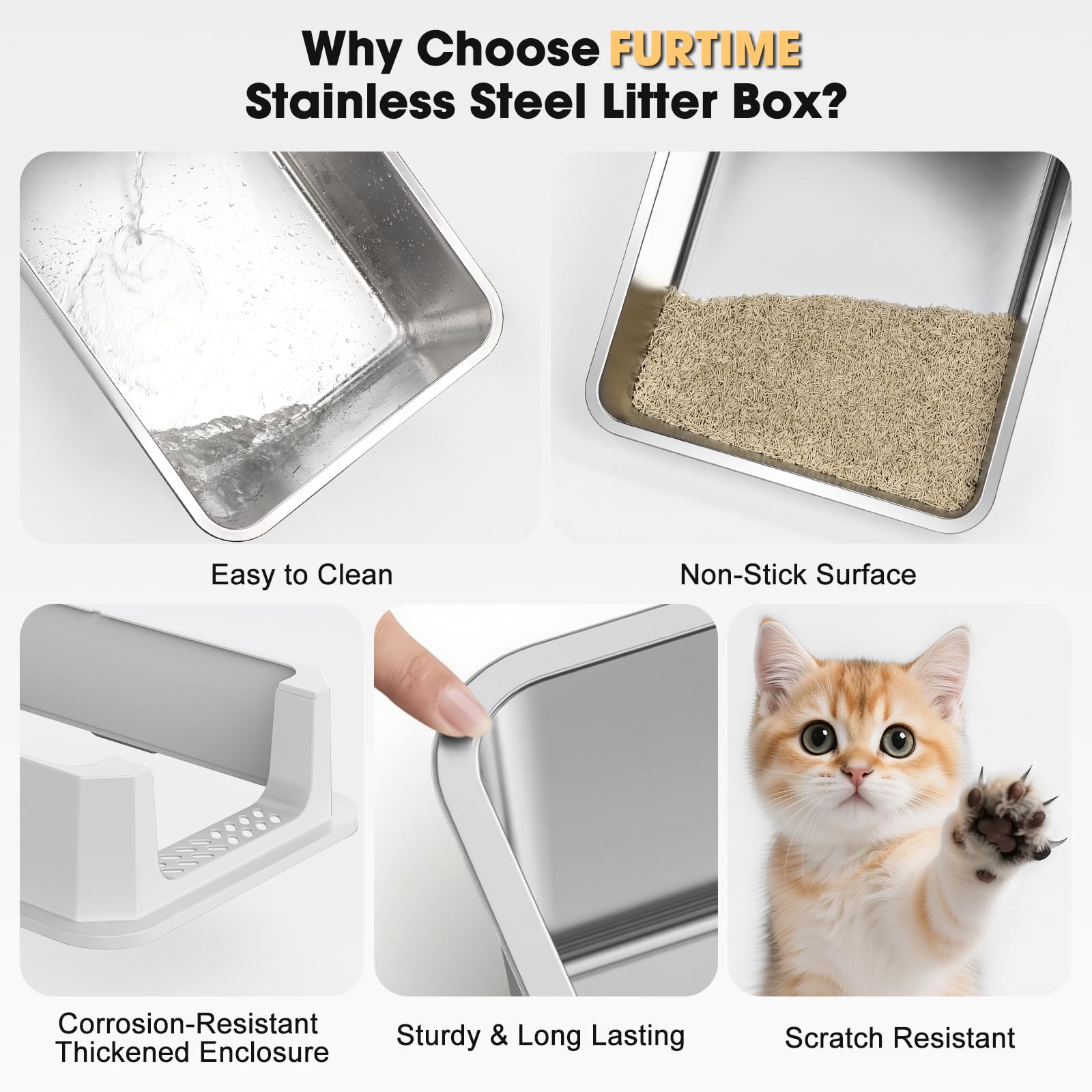 FURTIME litiere avec pelle et tapis, accessoires pratiques inclus.