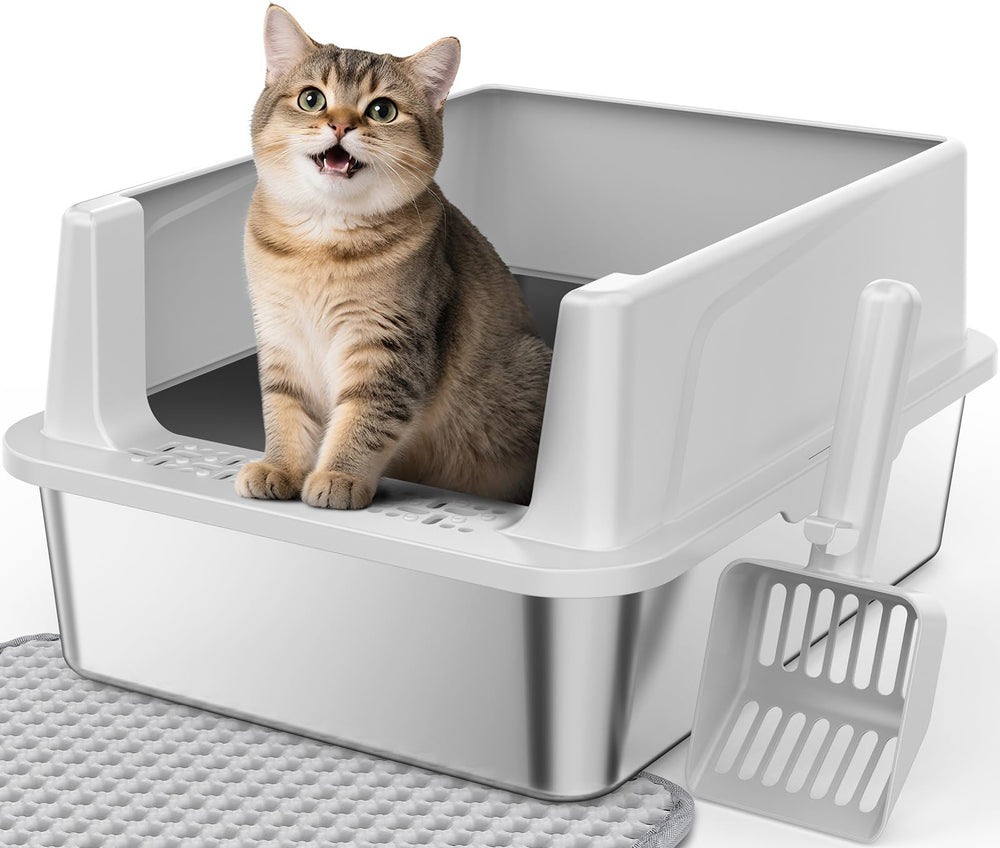 FURTIME bac à litière inox avec couvercle offrant un espace privé pour chat.