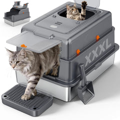FURTIME XXXL boite litiere acier inoxydable avec couvercle pour grands chats