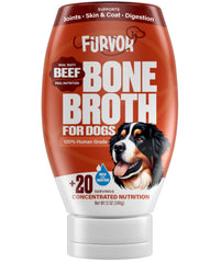 Furvor Bouillon d'Os pour chien, bouteille prête à verser sur les croquettes pour hydrater l'alimentation.