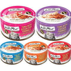 Fussie Cat boîte ouverte montrant une sauce soyeuse au lait de chèvre