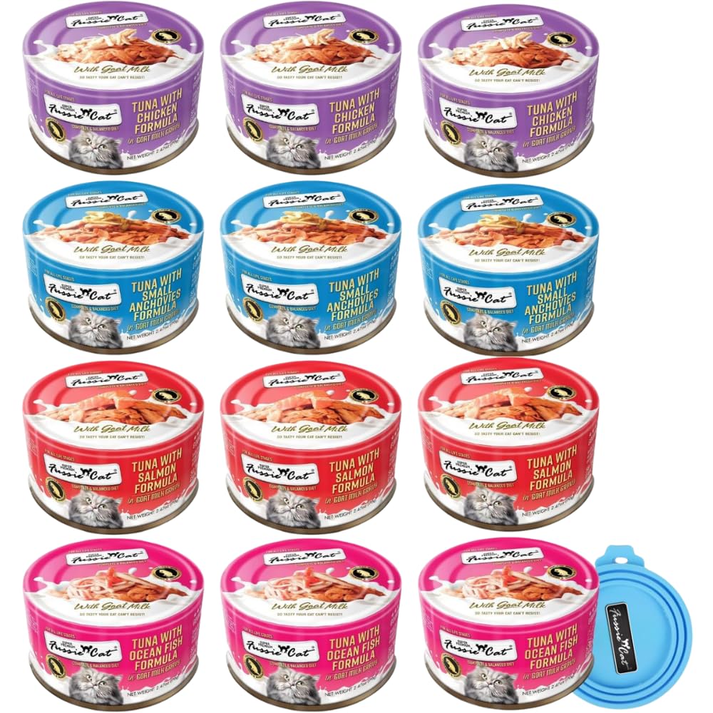 Fussie Cat conserve en sauce lait de chèvre, texture humide pour hydratation quotidienne.