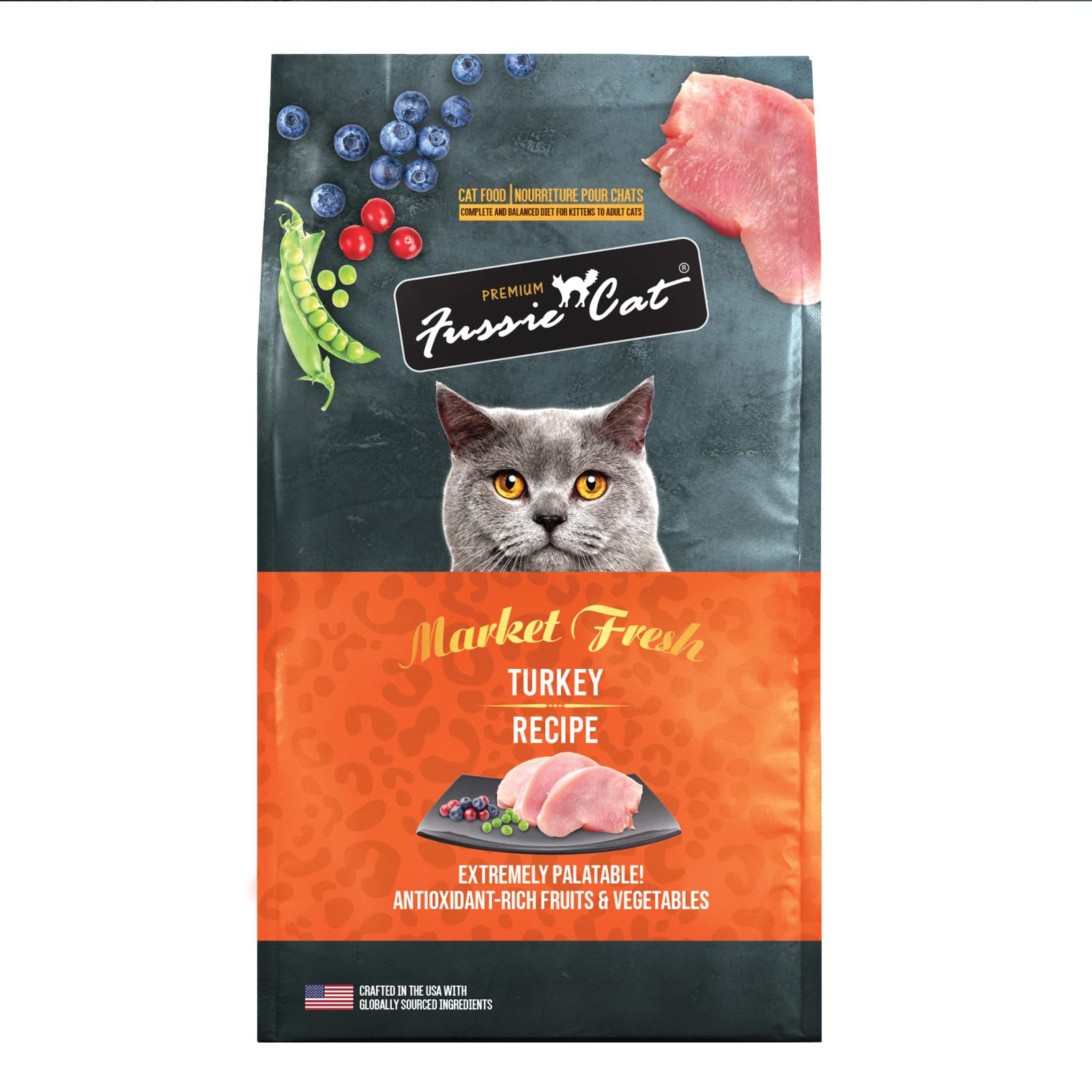 Fussie Cat Market Fresh, sac dinde 3-5 livres, repas pratique et équilibré pour chat.
