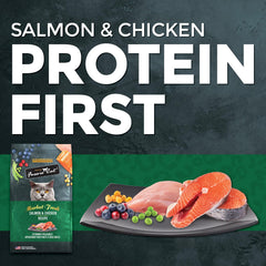 Fussie Cat Market Fresh saumon – ingrédients frais mis en avant pour l'appétit.
